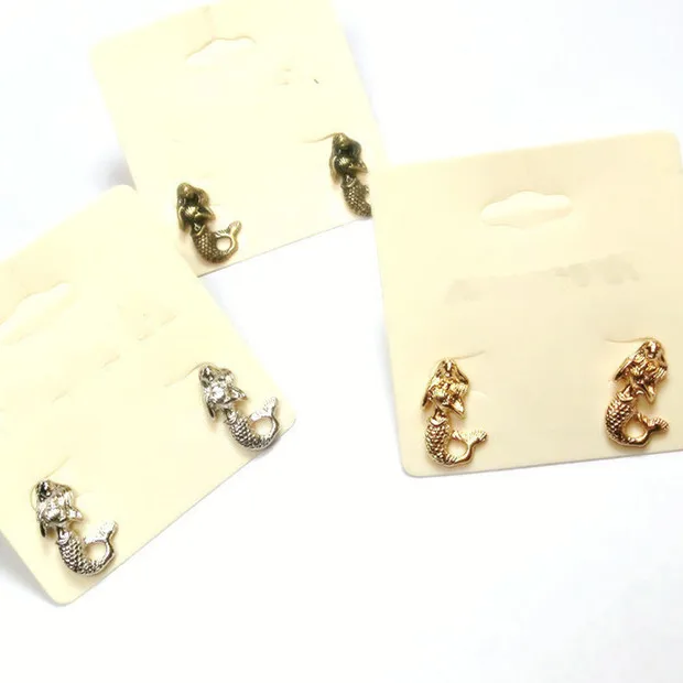 

3 colors Cute Mermaid stud earrings, Bronze Silver stud earrings, mermaid jewelry Fairy Tale earrings