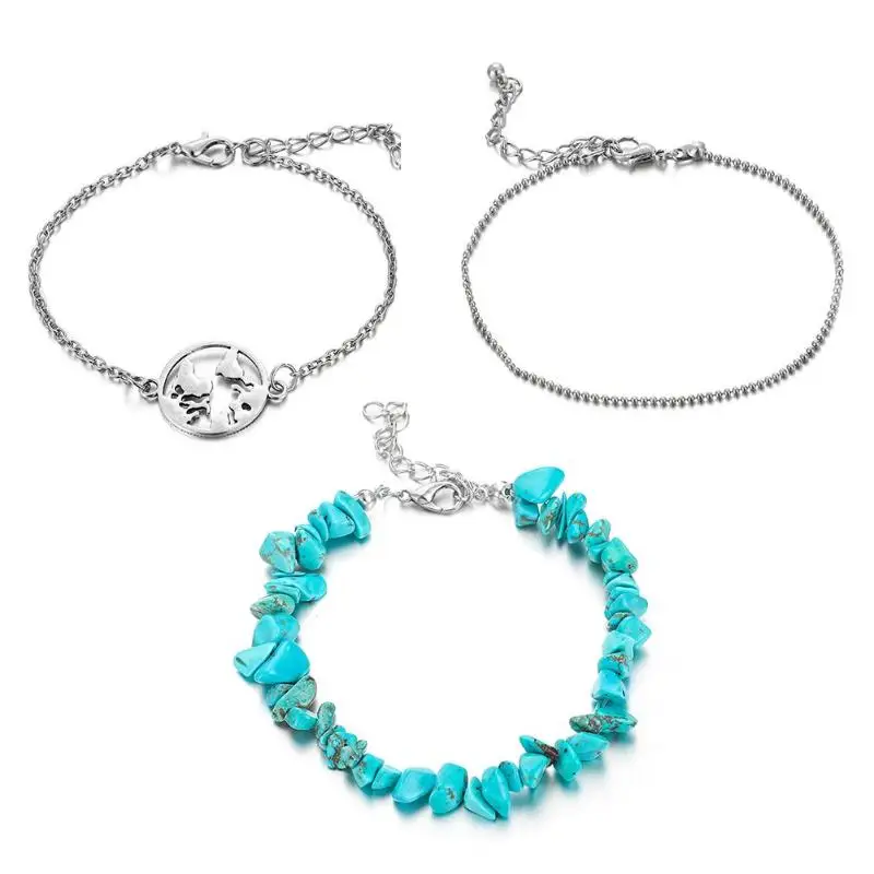

3pcs/set Boho Map Foot Chain Beach Women Barefoot Anklet Jewelry Fashion Style Anklets for Women