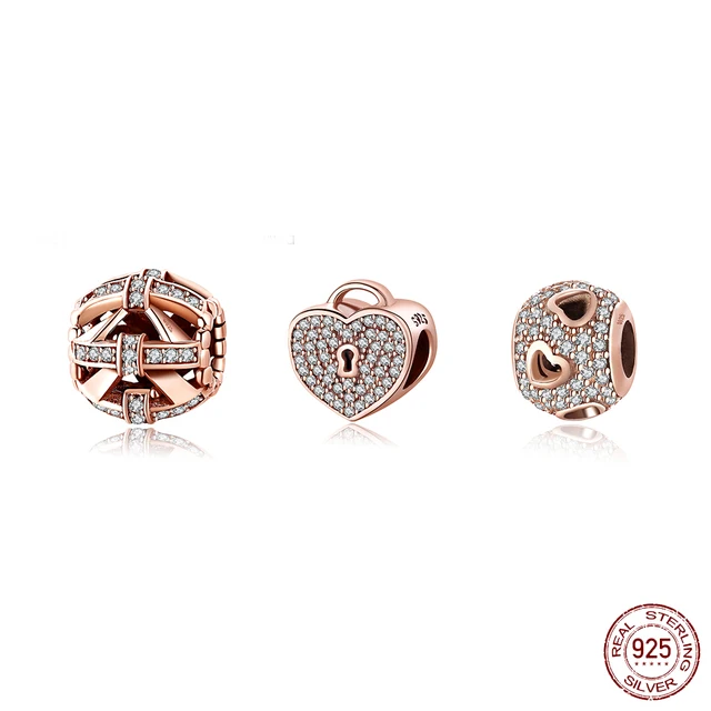 Rose Gold 925 Sterling Silver Beads Charms With Crystal For Original Rose Gold 925 Sterling Silver Beads Charms With Crystal For Original Pandora Bracelets Bangles