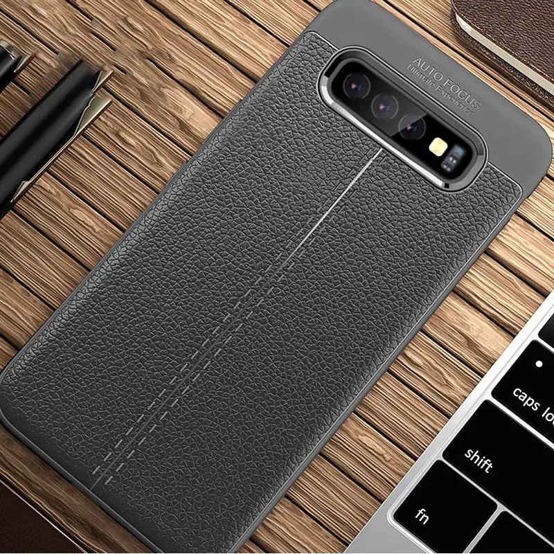 Для samsung Galaxy S10 Plus чехол силиконовый бампер кожаный текстурный чехол для samsung Galaxy S 10 Plus S10E/A5 чехол - Цвет: Серый