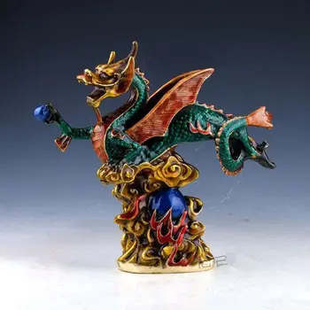 

CHINA Rare Cloisonne Handwork FENGSHUI LUCKY FLYING DRAGON STATUE