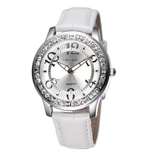 SKONE Femelle Montres Lumineux Grand Nombre Strass Argent Cadran Femmes Montre De Mode Dames En Cuir Sangles de Montre-Bracelet Filles 2016