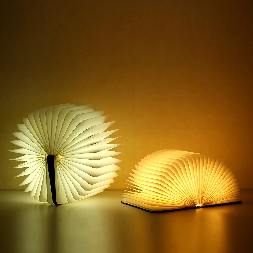 Neue Kreative Holz Faltbar Seiten Buch Licht Geführt Buch Form Beleuchtung Lampe Tragbaren Nachtlicht USB Wiederaufladbare Tischlampe