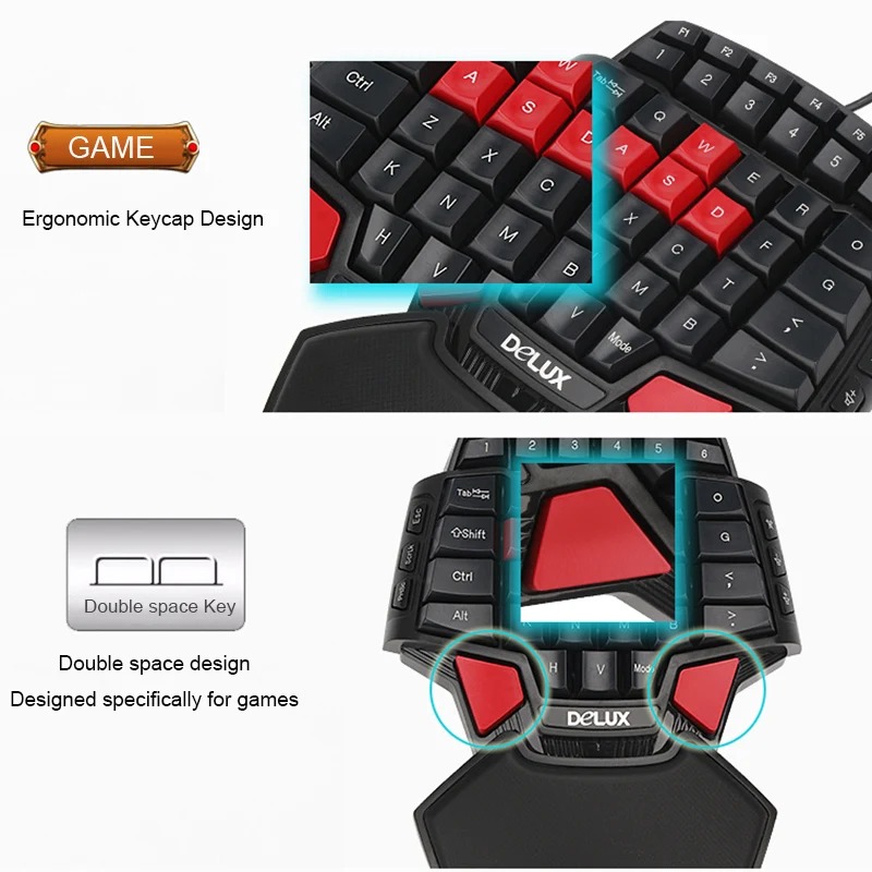 Профессиональная игровая клавиатура Delux T9 для ПК проводная портативная мини
