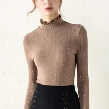 Зимние блестящие трикотажные футболки с длинным рукавом Женские облегающие блестящие трикотажные пуловеры женские футболки с длинным рукавом Топы