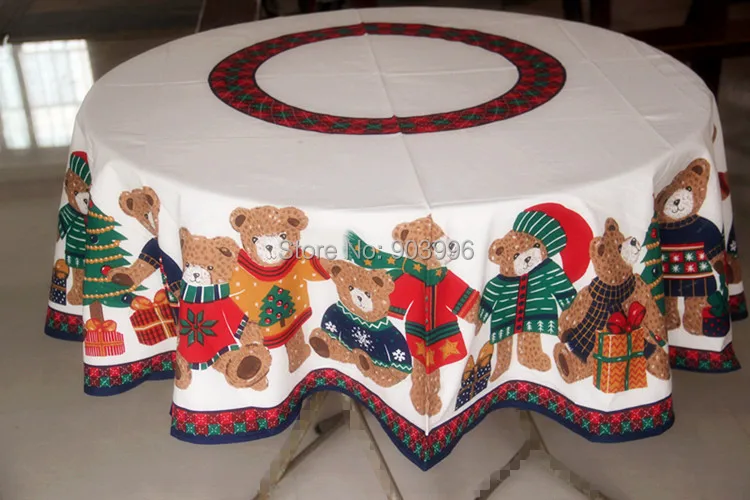 Free shipping Round 152cm Christmas Bear round tablecloth fabric