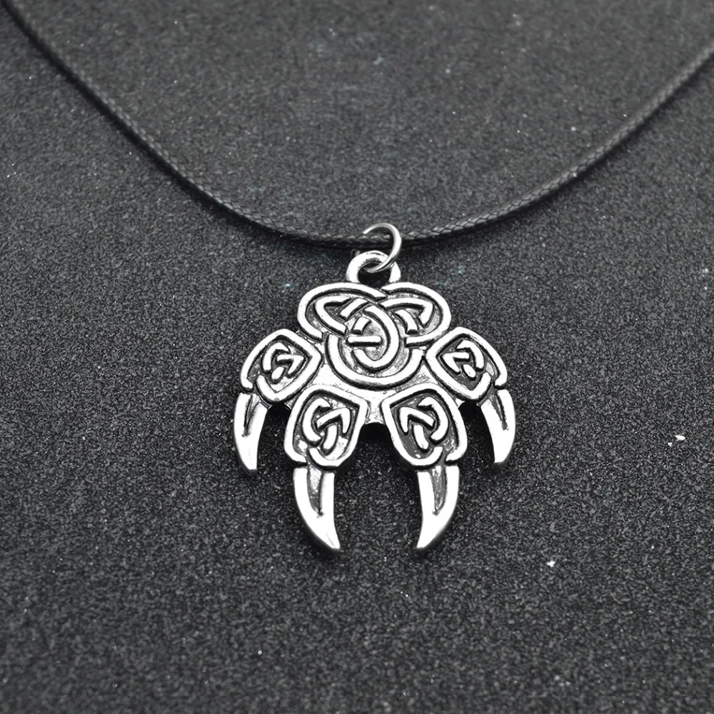 

Nordic Black Men Leather Necklace Wolf Paw Symbol Slavic Jewelry Viking Pendant Punk Rock Talisman Women Necklace