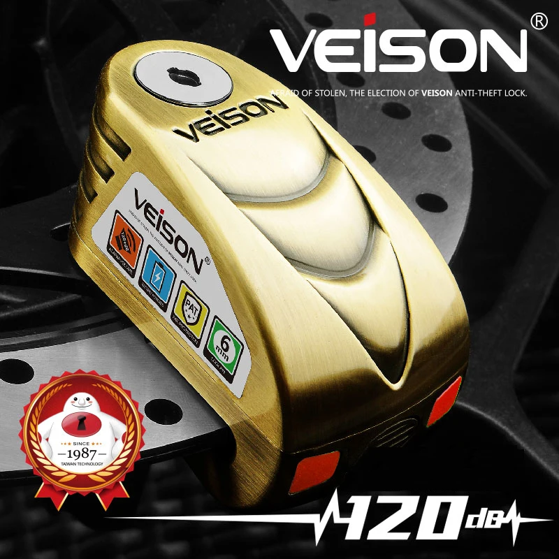 

VEISON 120dB Motorcycle Alarm Lock Waterproof Anti theft Bike Wheel Disc Electric Lock 6mm Pin MTB Warning Security Brake Lock