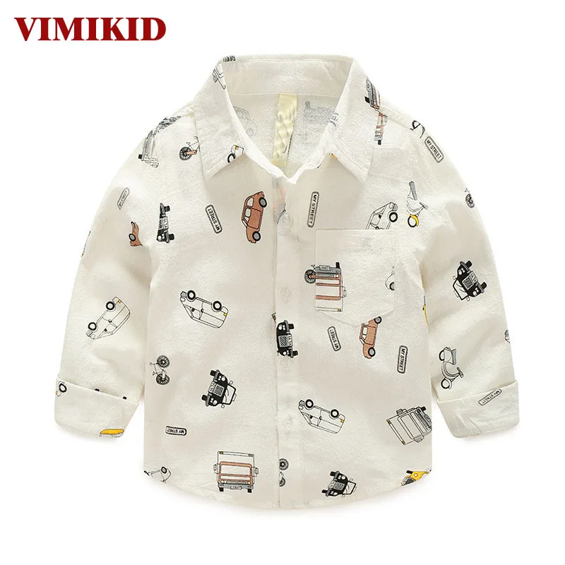 VIMIKID мальчиков Костюмы Осенние футболки с длинными рукавами однобортный лацкан с рисунком машины хлопковая рубашка детская одежда рубашки k1