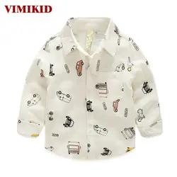 VIMIKID мальчиков Костюмы Осенние футболки с длинными рукавами однобортный лацкан с рисунком машины хлопковая рубашка детская одежда рубашки