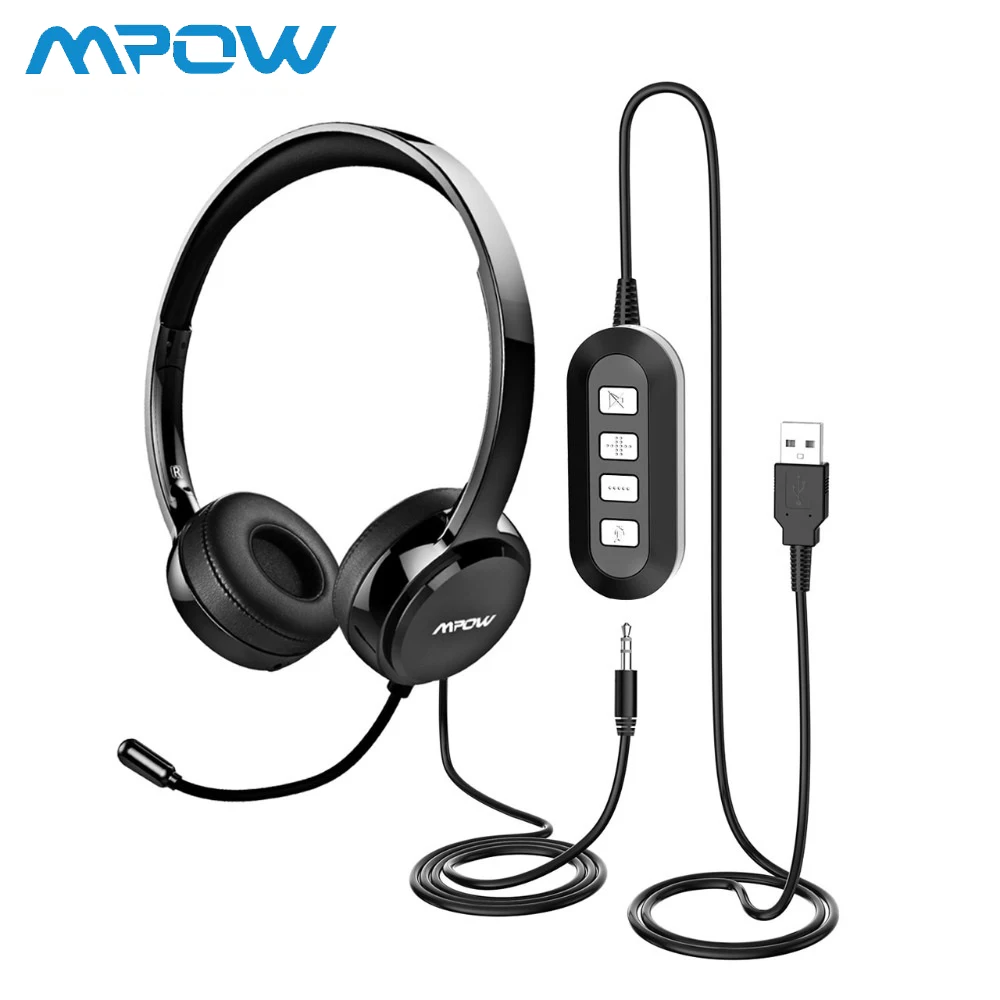 

Mpow Hot Sale Noise canceling Headsets Crystal Clear Sound With Mic&In-line Control Wired Headphone for Skype Calls with Mac PC