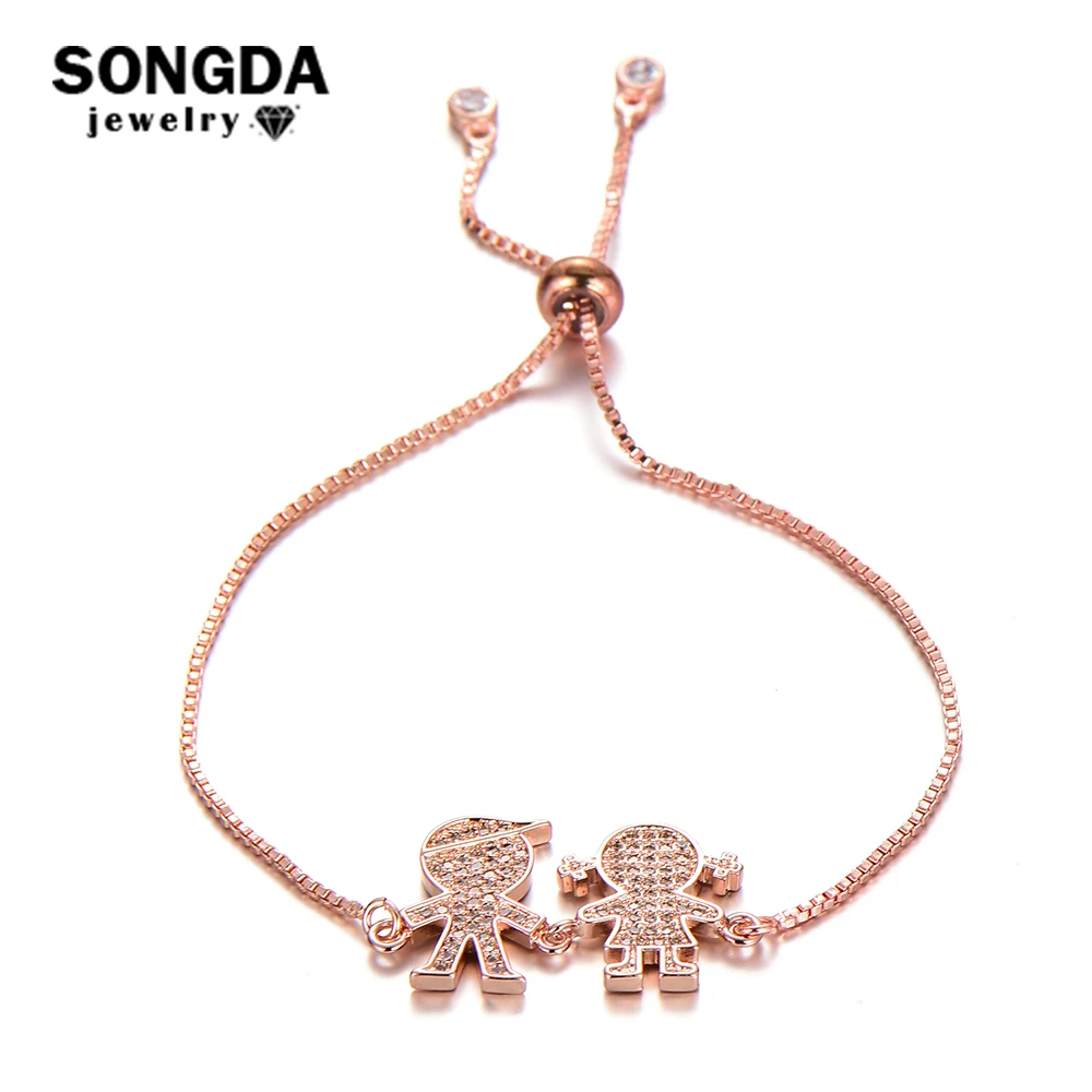 SONGDA розовое золото мальчик и девочка семья браслет дружбы микро Pave CZ Кристалл слайдер регулируемые браслеты Модная бижутерия Браслеты