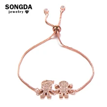 SONGDA розовое золото мальчик и девочка семья браслет дружбы микро Pave CZ Кристалл слайдер регулируемые браслеты Модная бижутерия Браслеты