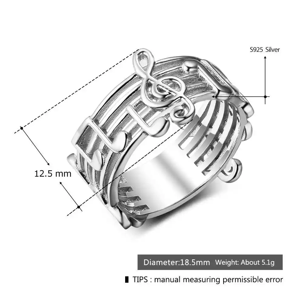 Новое 925 пробы Серебряное кольцо для женщин с музыкальной нотой, музыкальное кольцо для влюбленных, модное ювелирное изделие, подарок, ювелирное изделие RI102767