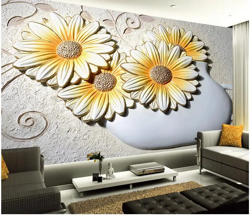 

Color carving three-dimensional mural backdrop floral design room modern wallpaper Home Decoration