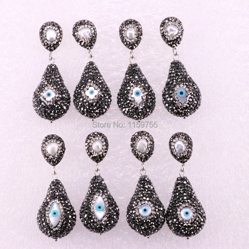5 пар Модные украшения проложить Кристалл Rhinestone падение Форма синий сглаза В виде ракушки Длинные Висячие серьги для Для женщин