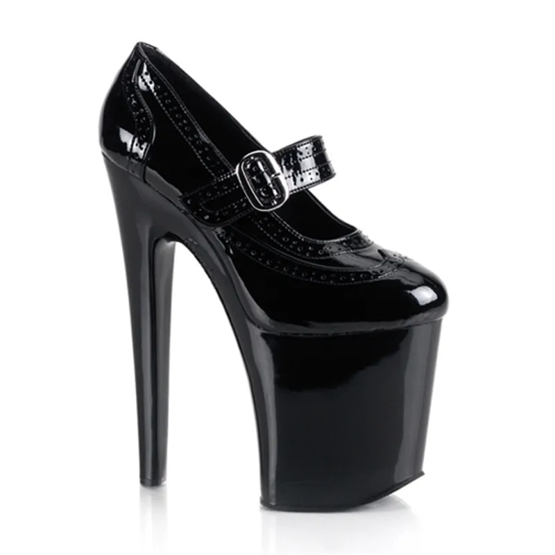 Модная обувь на платформе с высокими каблуками 20 см праздничная обувь черные сапоги на платформе из PU кожи стильная обувь 8 дюймов украшенная кристаллами