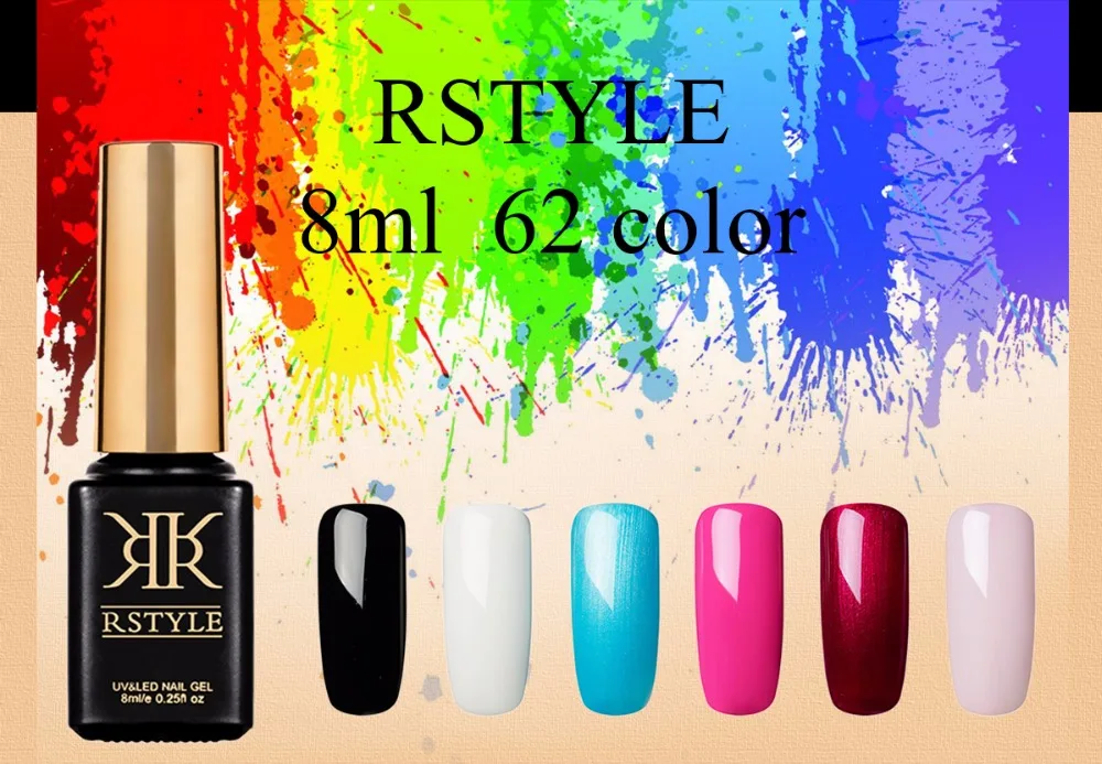 Лак для ногтей rstyle 8 мл 9001-9062 чистый цвет УФ-гель для ногтей Soak Off Nail Art Полупостоянный гель лак набор для наращивания ногтей праймер