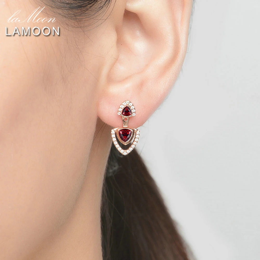 Lamoon Triangle 4mm 100% Natural Red Garnet 925 Sterling Silver Drop Earrings S925 Fine Jewelry LMEI011