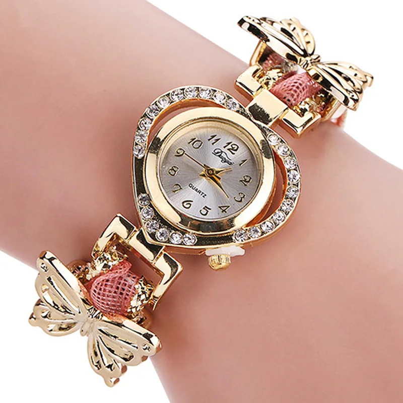 Summer Style Gold Watch Luxury Brand Crystal Heart Watch Women Butterfly Braided Rope Wristwatch Ladies Bracelet Watch Clock