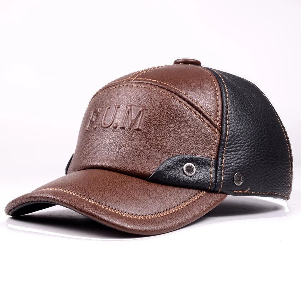 

New Men's genuine Leather Winter Warm Cowhide Baseball Golf Cap/Hat adjustable