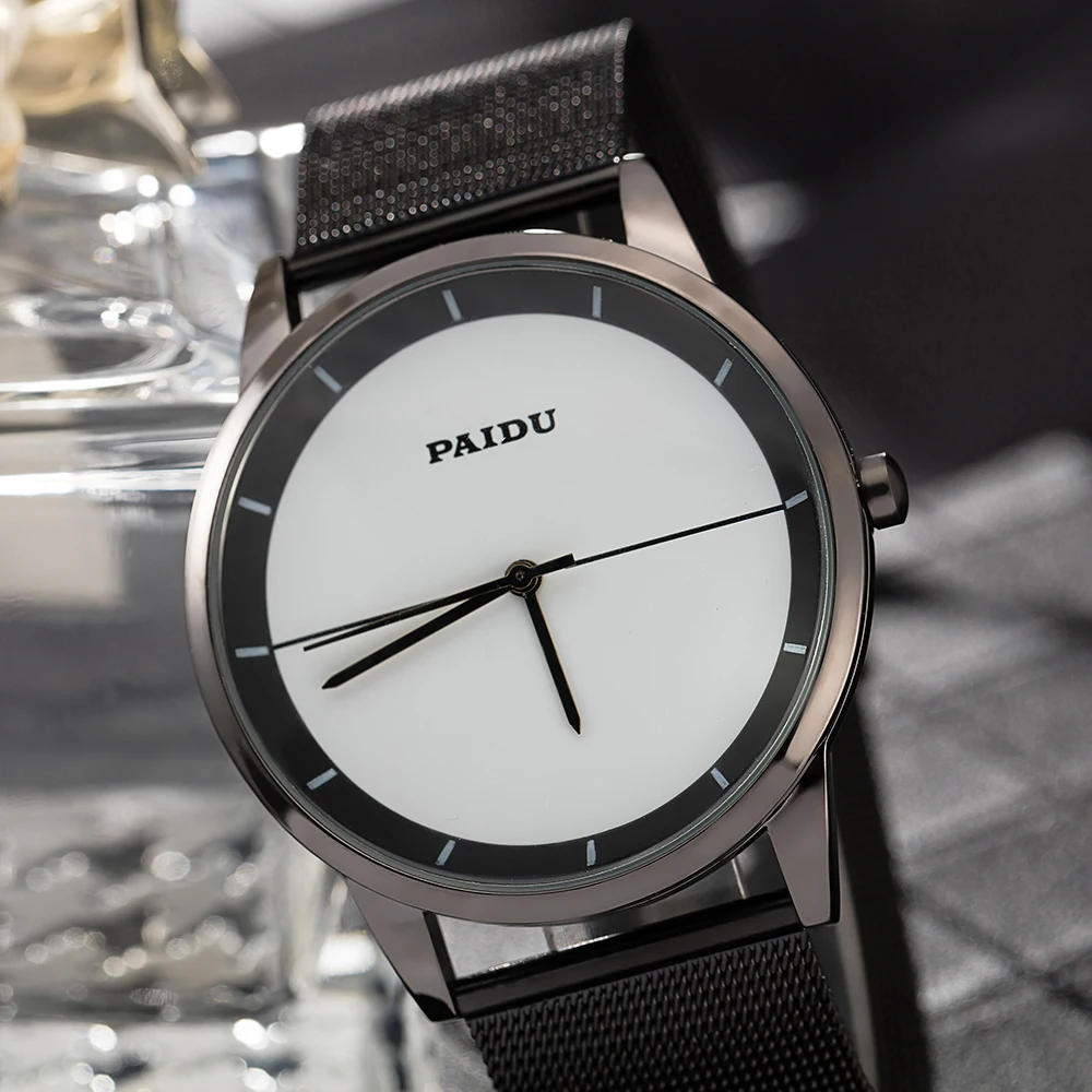 Кварцевые часы для влюбленных Марка Paidu нержавеющая сталь Группа для мужчин/для женщин модные наручные часы водонепроница