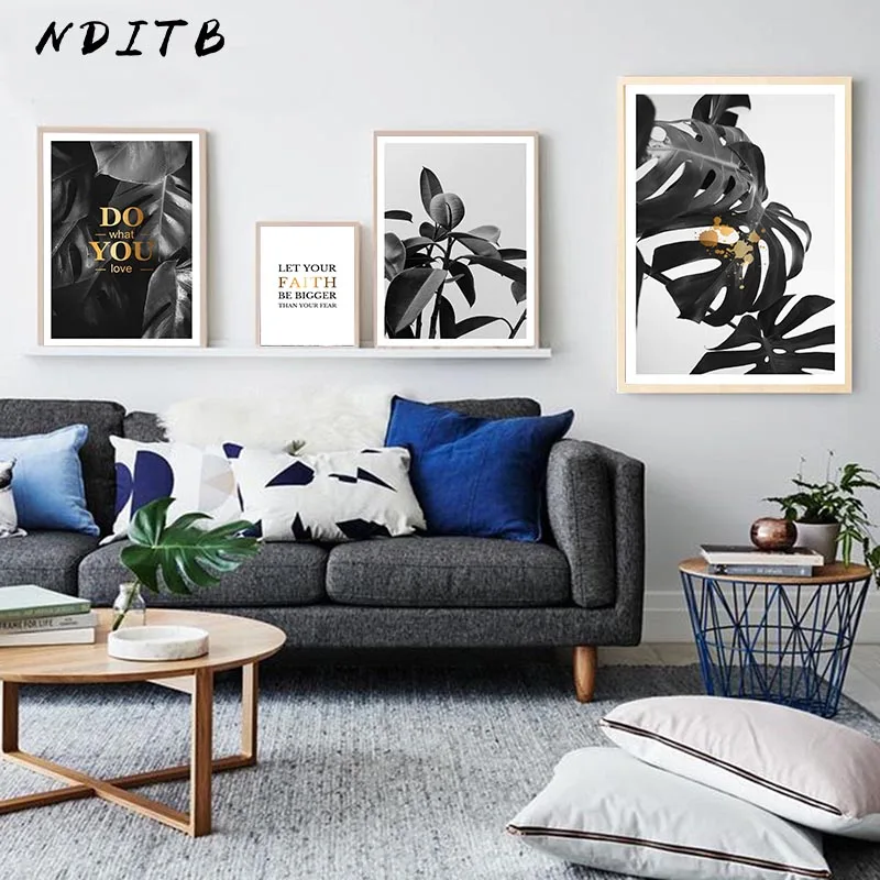 

Tropical Plants Leaves Canvas Art Painting Landscape Posters Black White Prints Minimalist Wall Picture Modern Home Decoration