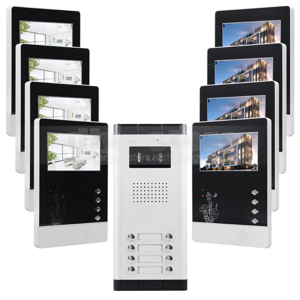 DIYSECUR DIY 4.3\ 4-Wired Apartment Video Door Phone Audio Visual Intercom Entry System IR Camera for 8 Families
