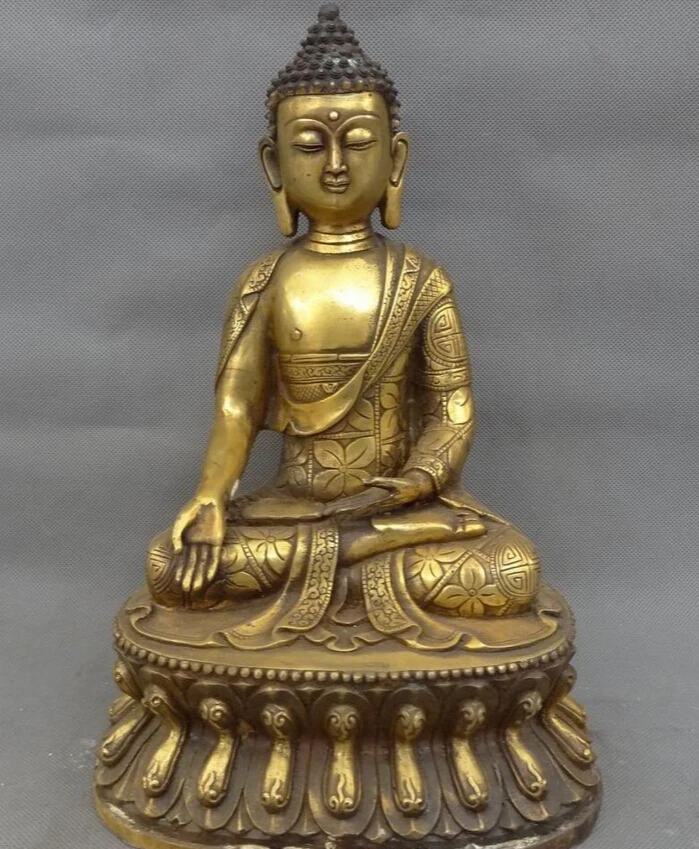 

USPS to USA S1384 12" Tibet Buddhism Bronze Gilt Sakyamuni Robe Shakyamuni Buddha Statue Seat (B0328)