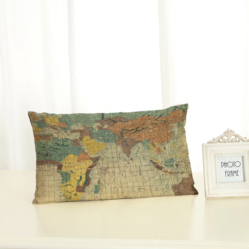 

Map Cushion Covers Home decoration 30x50 Decorative Beige Linen Pillow Case