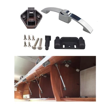 

Trailer Camp RV Furniture Hanging Cabinet Door Handle Arc Button Pull Type Lock 128 holes chrome