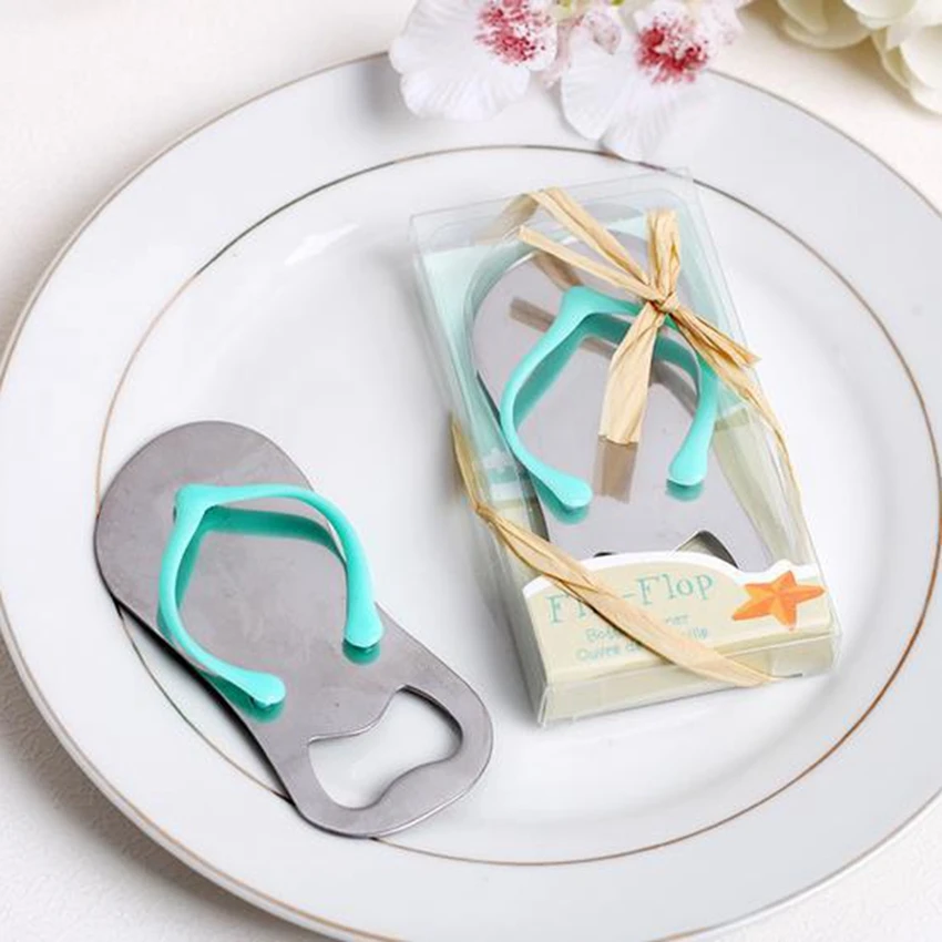 Best 10pcs lot Creative novelty items flip flops bottle opener wedding favors gift packaging giveaways for guest