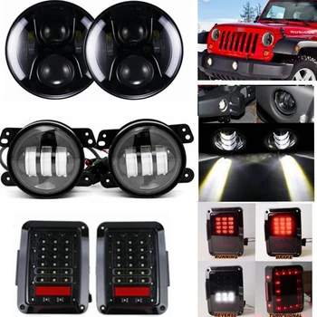 

Halo Angel Eyes 60W 7" LED Headlight & Rear Tail Light Kit & 4 inch 30w Led Fog Light For Jeep Wrangler JK