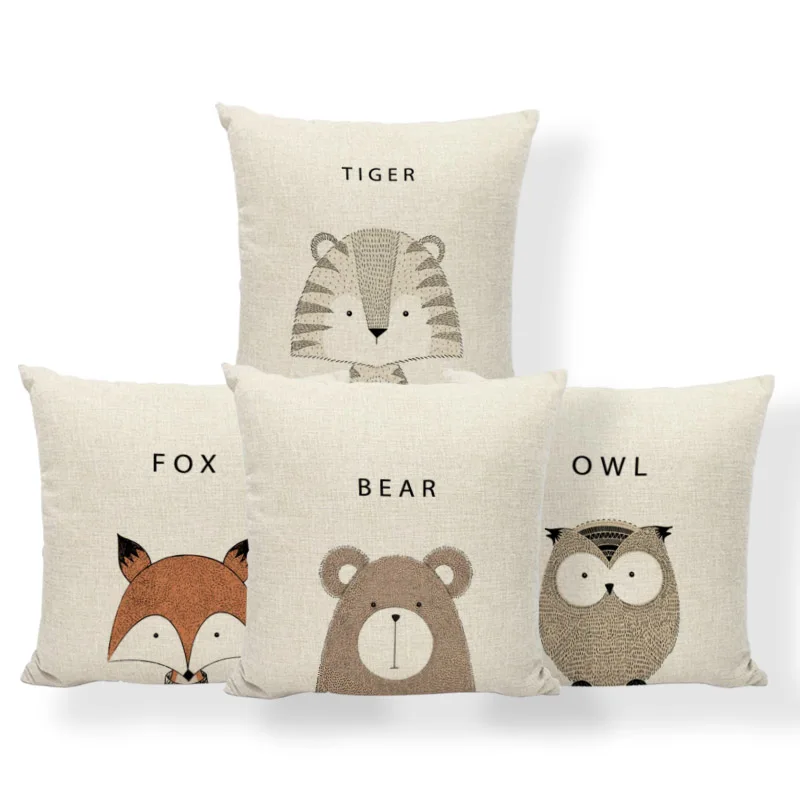 

Giraffe Bear Deer Cushion Cover Fox Owl Pillow Covers Shabby Chic Garden For Kids Pillowslip Covers 18X18 Cotton Blend Custom