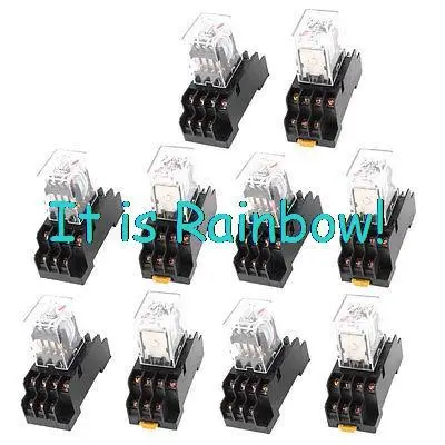 

Free Shipping HH54PL AC380V Coil 4PDT Red Lamp Electromagnetic Power Relay w Socket Base 10Pcs