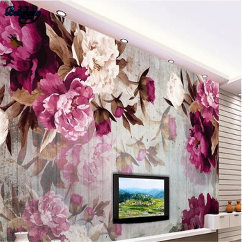 

beibehang Large Customized Nonwoven Fabric Wallpaper Mural Painting Handmade Peony Flower Wooden Background Wall