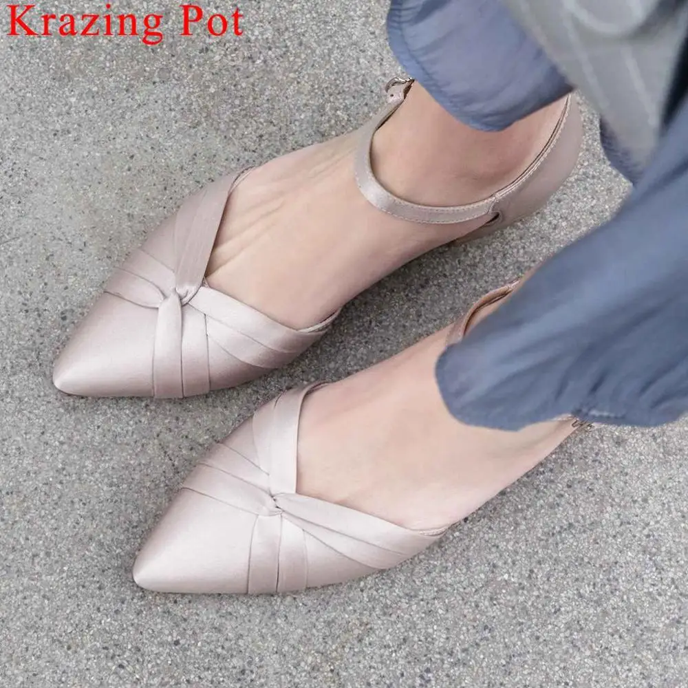 

Krazing Pot satin material fbuckle strap low heels women sandals pointed toe summer comfortable hollow vocation dating shoes L12