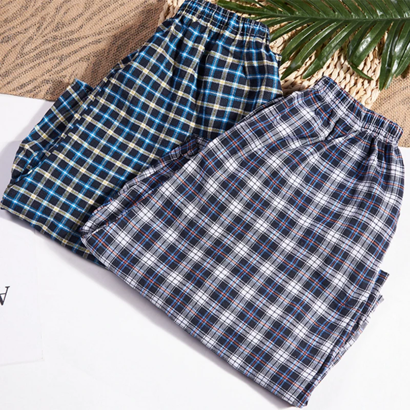 plus size pajama pants Men Men's Cotton Trousers And Shorts Double Gauze Casual Living Pants Beach Pants Cotton Plaid Sleepwear Mens Pajama men's pajama sets