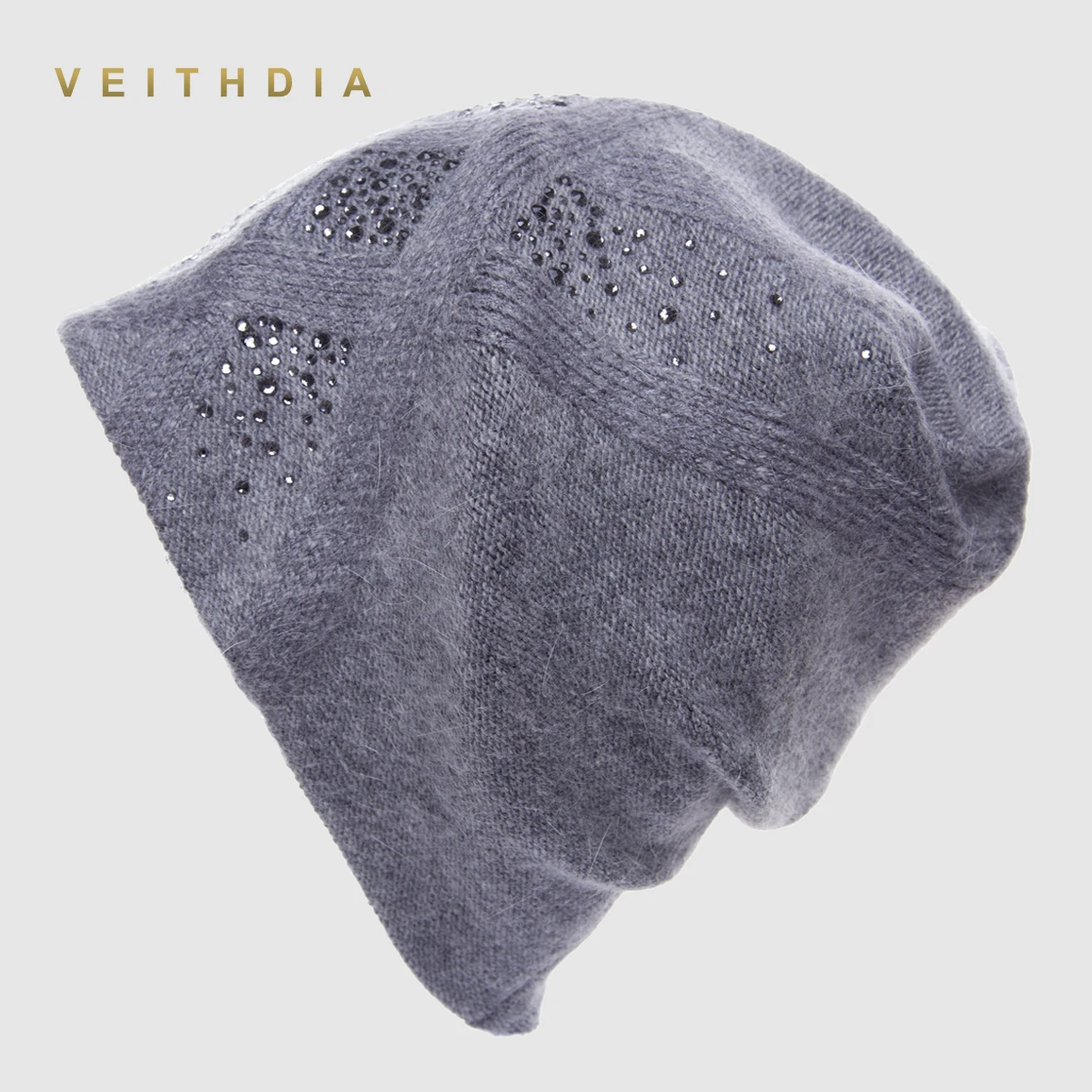 VEITHDIA, женские шапки, женские кашемировые, повседневные, Осень-зима, брендовые, новые, двухслойные, толстые, вязаные, для девочек, Skullies Beanies, стразы