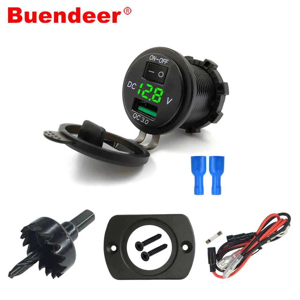 Розетка USB Buendeer QC3.0 12 В с выключателем вкл./выкл. 4 в 1 комплект для самостоятельного