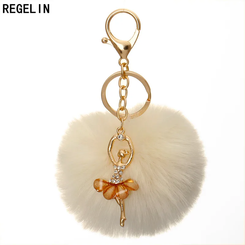 Брелок REGELIN Dancing Angel Girl с пушистым помпоном шарик из искусственного кроличьего