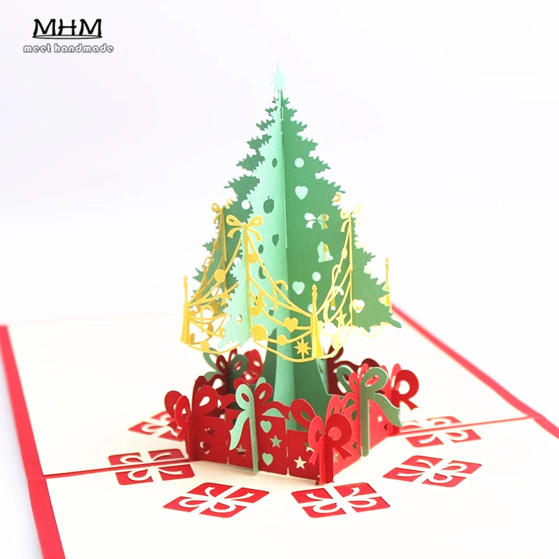  1pcs/lot Invitation 3D Wedding Christmas Trees Greeting Card 15*15cm Handmade Birthday Blessing New - 32812882601