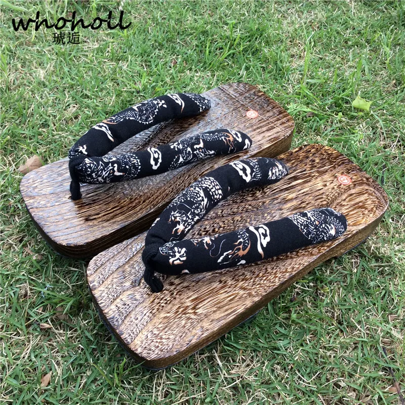 

WHOHOLL Geta Japanese Style Wooden 2019 Summer Man Sandals Flat Flip-flops Clogs for Male Paulownia Wood Slippers Cos Costumes