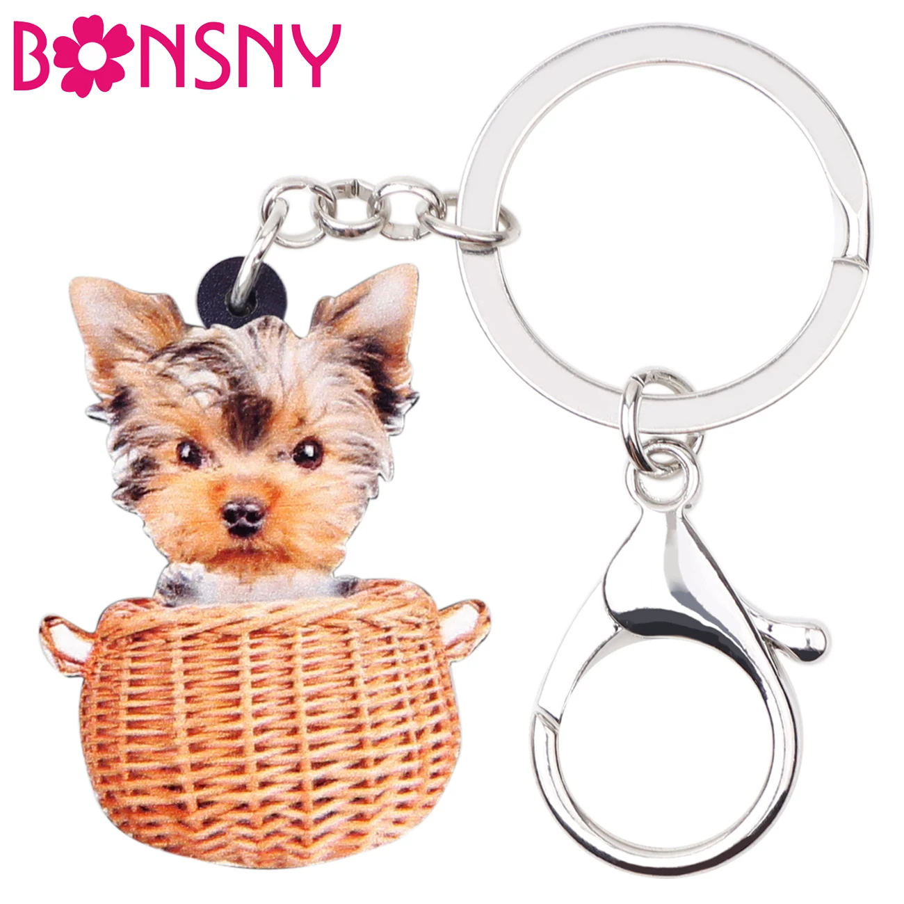 Bonsny Acrylic Basket Yorkshire Dog Key Chains Keychains Rings Cute