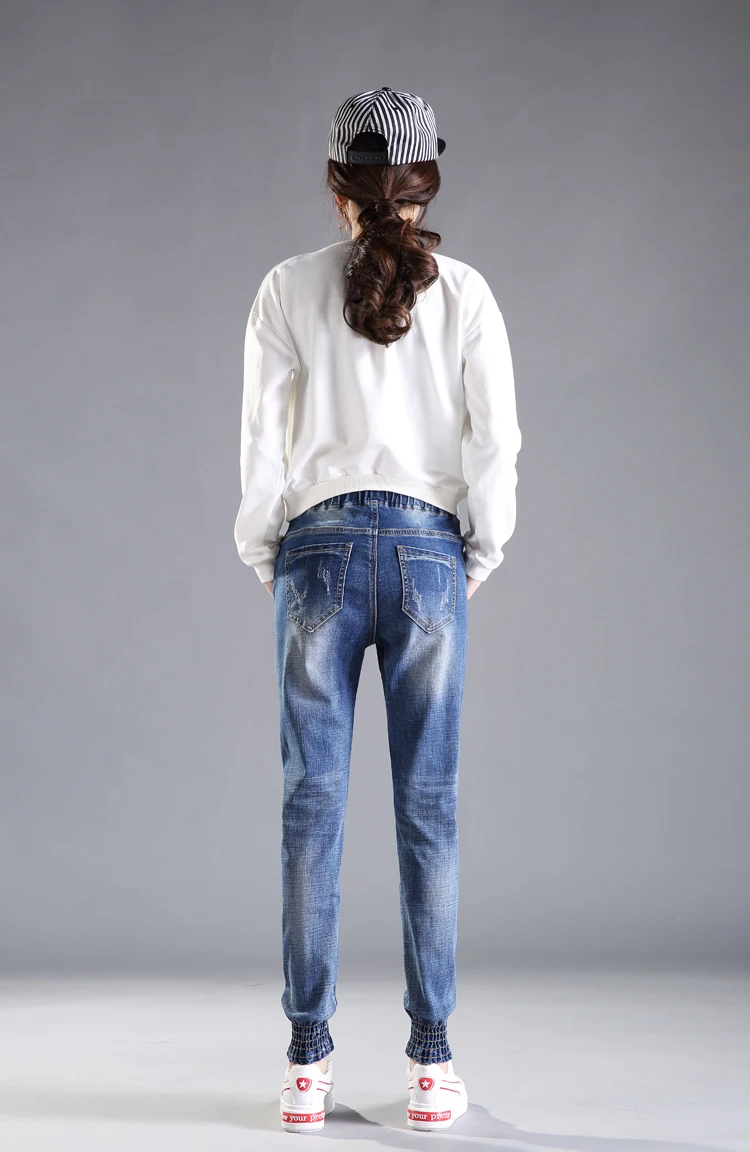 Женские с высокой талией джинсы DONGDONGTA 2019 Новый эластичный пояс однотонные брюки-карандаши Femme YMER-55-3696 Высокая Талия Для женщин джинсы