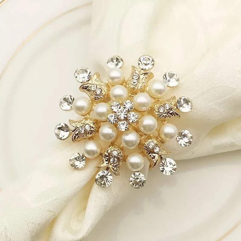 

20pcs/lot Hotel Napkin Ring Napkin Holder Round Flower Pearl Napkin Buckle Christmas Wedding Party Napkin Circle Decoration