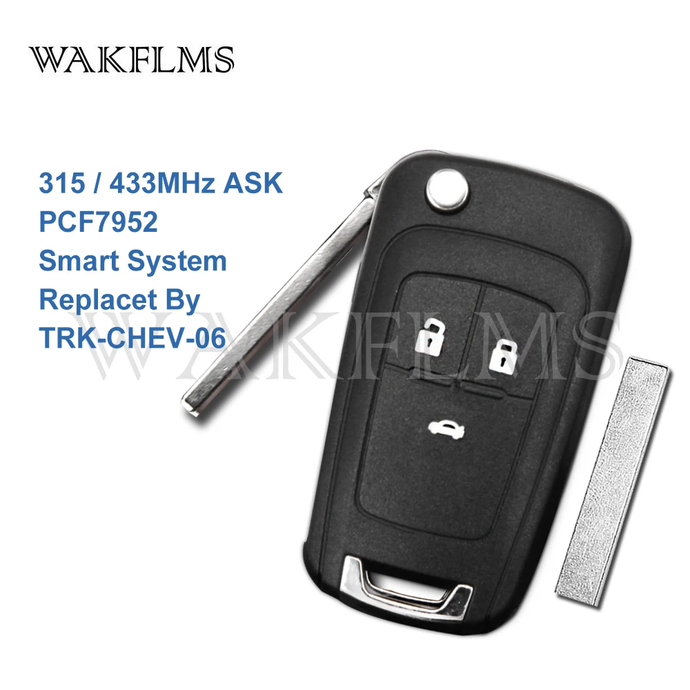 3 Button Remote Car Key 315MHz 433MHz For Chevrolet with PCF7952 Chip Smart System