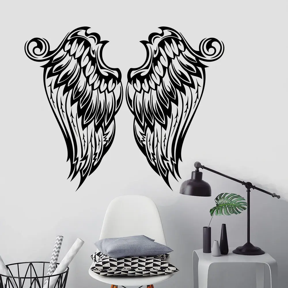 cheap Wall Decal Angel Wings Decal Vinyl Sticker Home Interior Design Wall Sticker Creative Wings Wallpaper Nursery Room Decor AY335
