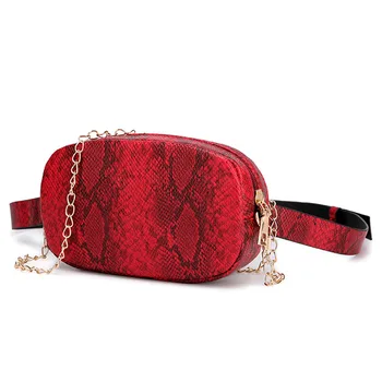 

Outdoor Serpentine Waist Bag Fashion Women Chain Leather Zipper Messenger Bag Female Sports Phone Chest Bag Ladies Casual Clutch