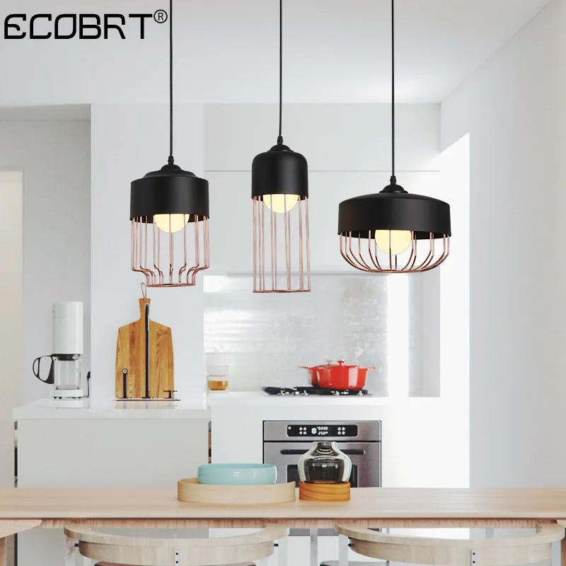 

ECOBRT Black Metal Pendant Lamp LED Pendant Lighting Russia Bar Cafe Hanging Lamp Nordic Art Decor Lighting For Dining Kitchen